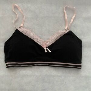 Biatta Intimates Teens Juniors Black Pink Lace Trim Lounge Bralette Size M NWT